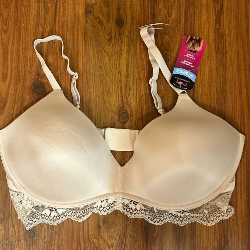 NWT Maidenform beige padded lift wireless bra convertible straps size 38D with l